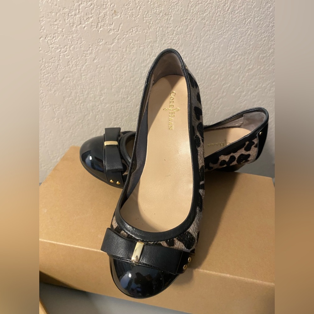 Cole Haan Leopard Print Flats with Black bow size 5